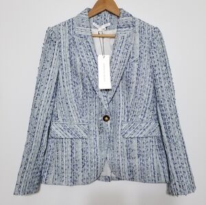 NWT Veronica Beard Tweed Cutaway Dickey Jacket Blazer in Light Blue Size 4